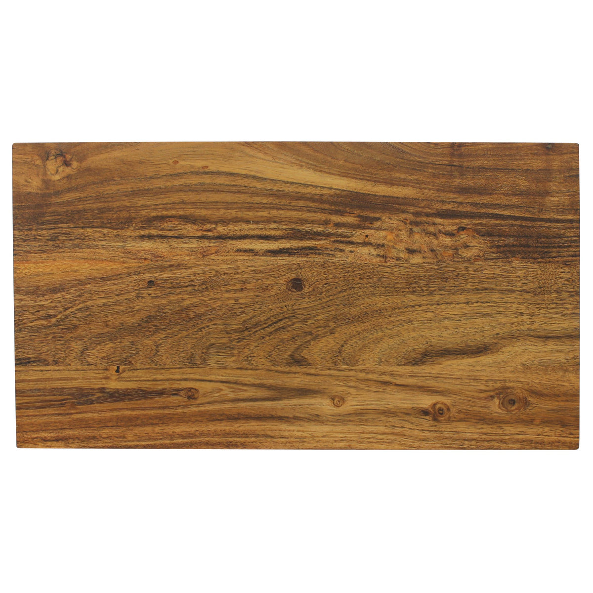 Top view of a solid acacia cutting board showing natural wood grain