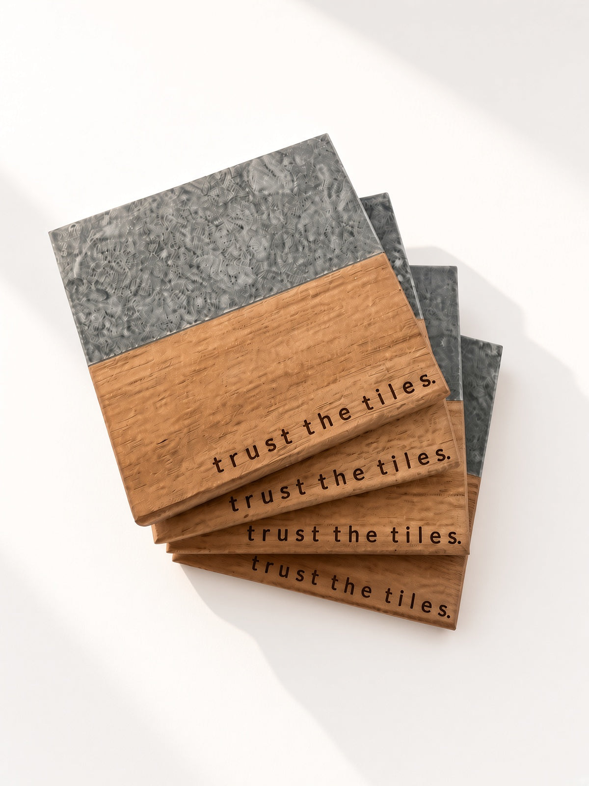 "Trust the Tiles" Mahjong Engraved Marble & Wood Coaster Set