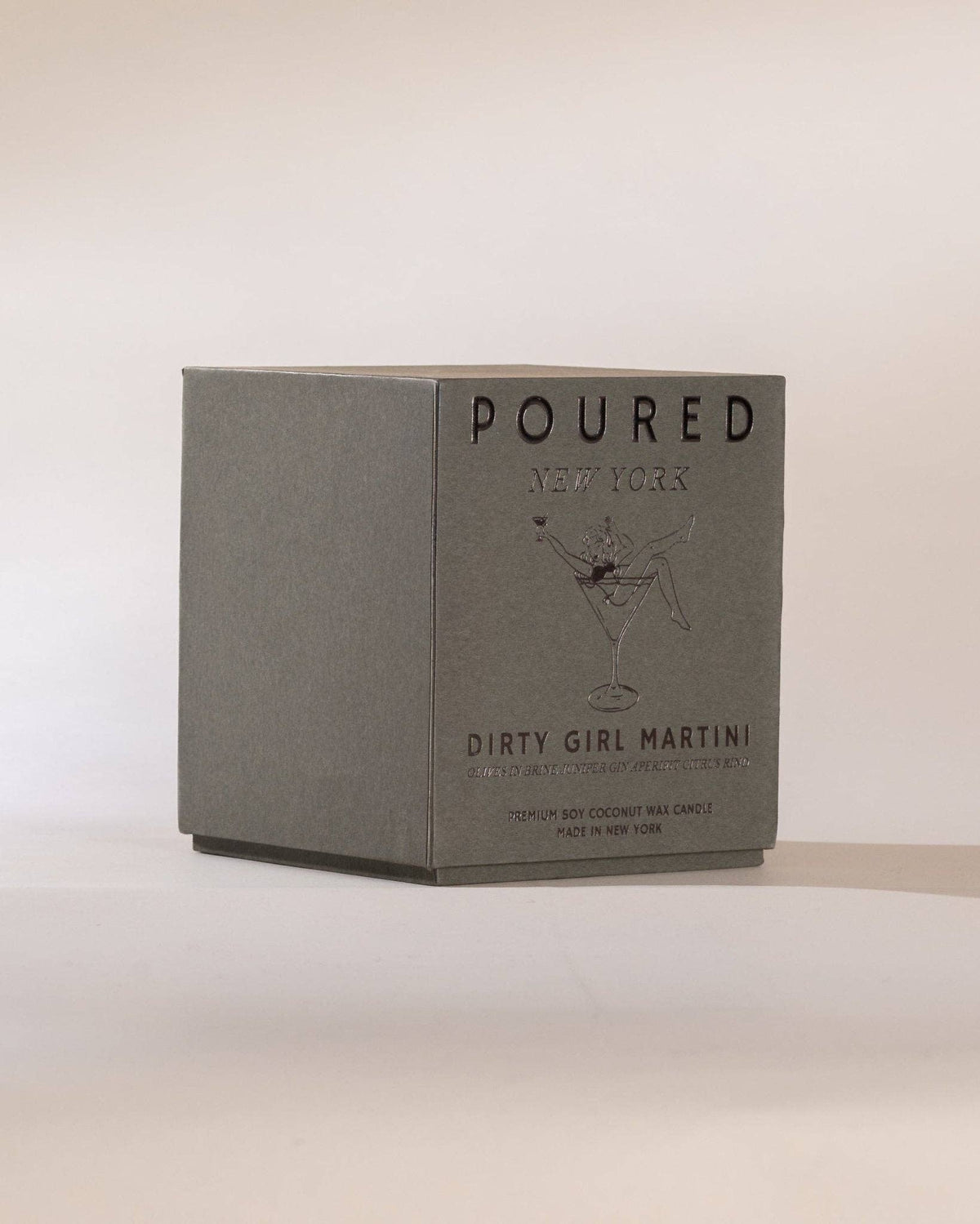 Gray Poured gift box for the Dirty Girl Martini candle