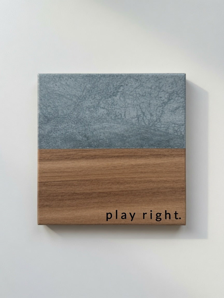 Mahjong Sayings Engraved Marble & Wood Coaster Set