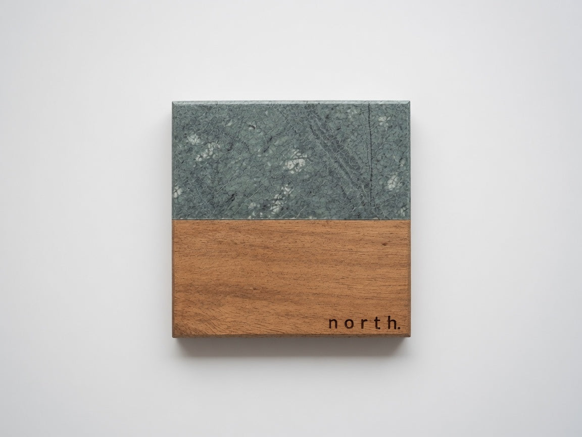 Mahjong Dealer/Winds Engraved Marble & Wood Coaster Set
