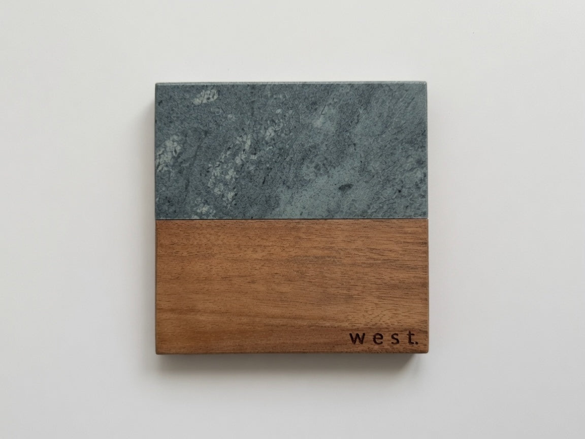 Mahjong Dealer/Winds Engraved Marble & Wood Coaster Set